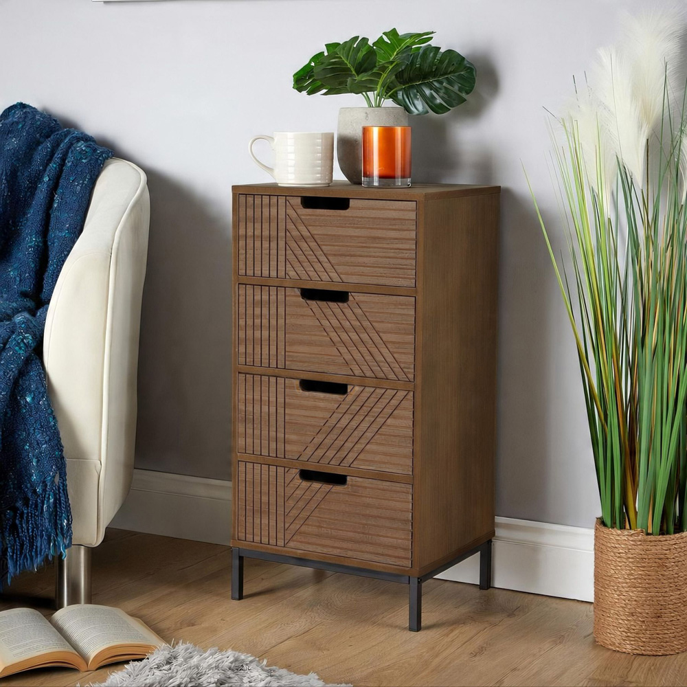 Home Source Mundesley 3 Drawer Wooden Geometric Storage Unit Image 7