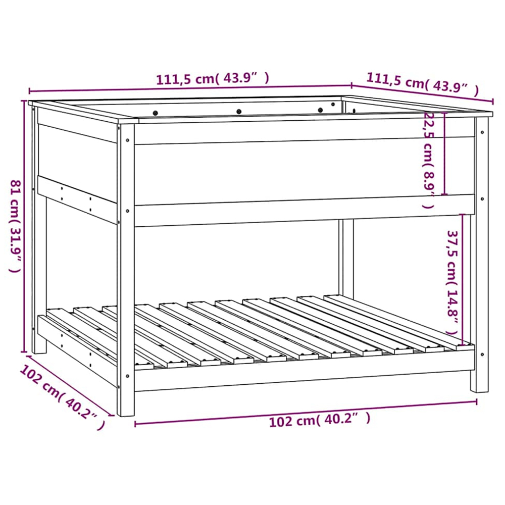 vidaXL Single Shelf Grey Solid Pine Wood Garden Planter 81 x 111.5 x 111.5cm Image 7