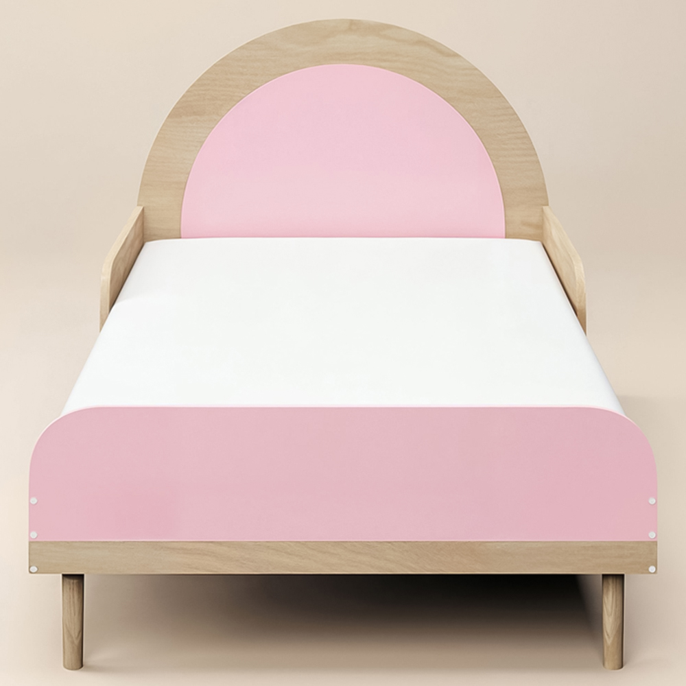 Flair Noah Single Oak and Pink Bed with Curved Headboard Image 3