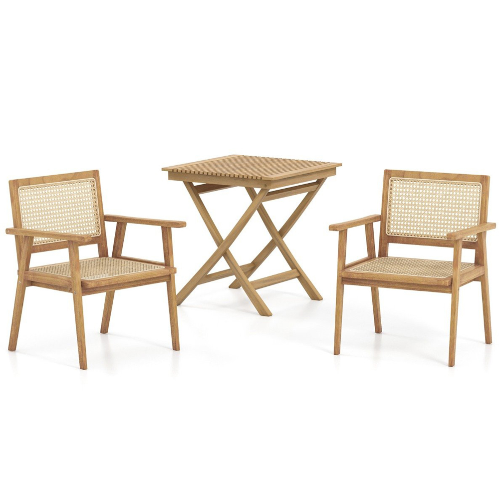Costway Teak Wood Rattan Dining Chair Image 4