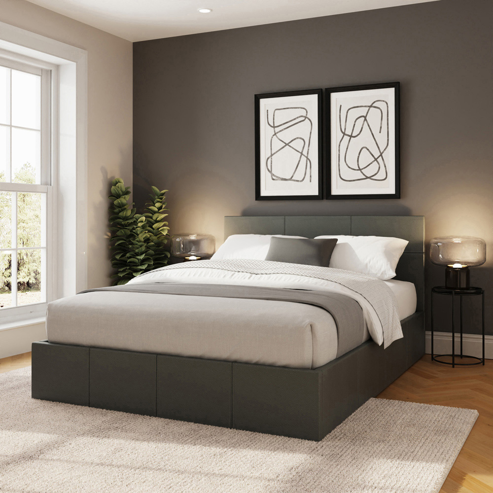 GFW King Size Grey Hopsack Fabric End Lift Ottoman Bed with Memory Pocket Spring Mattress Image 8