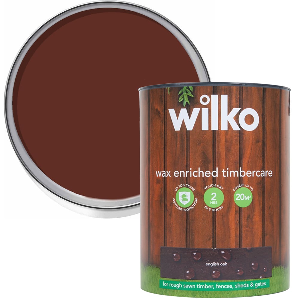 Wilko Wax Enriched Timbercare English Oak Wood Paint 5L Image 1