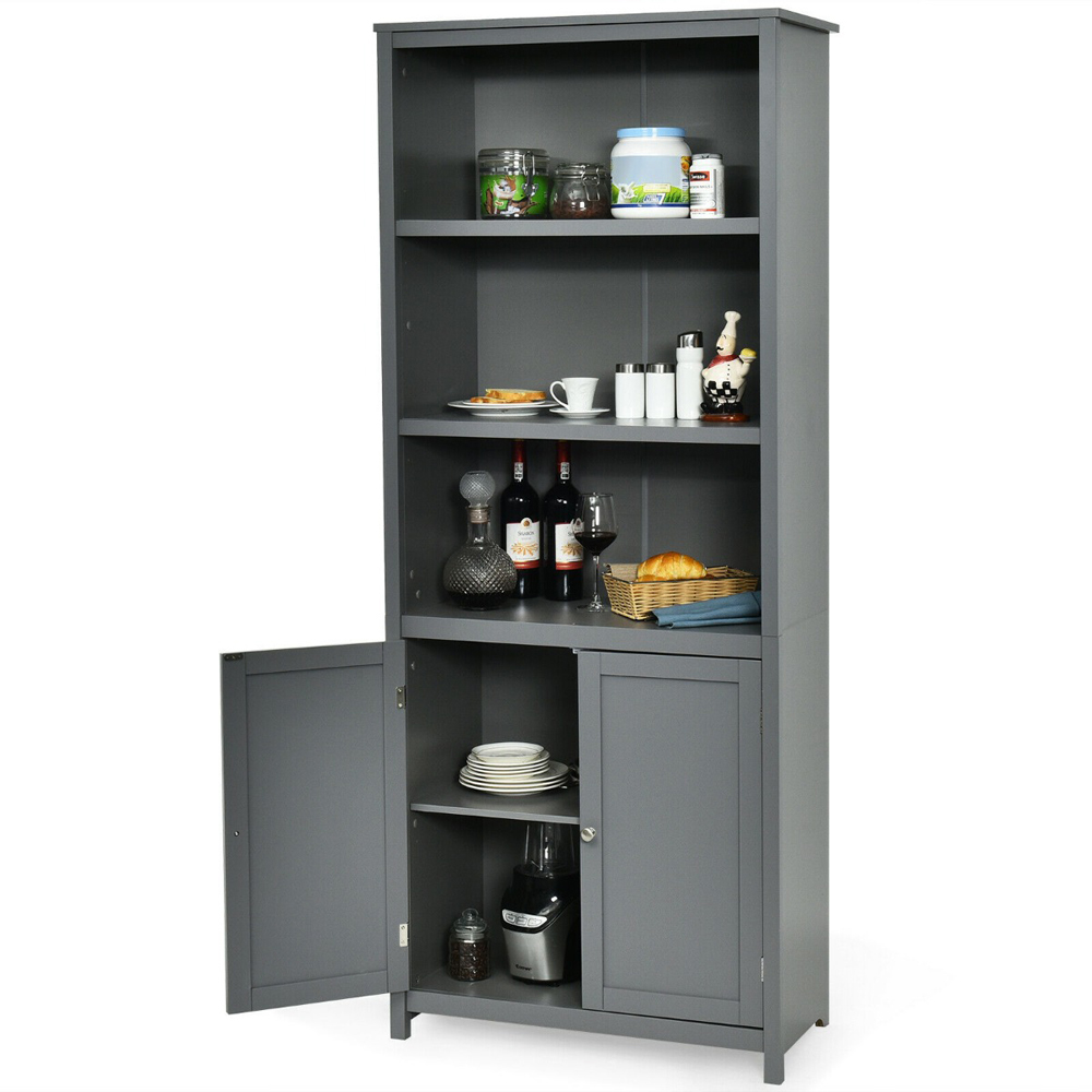 Costway 2 Door 3 Shelf Grey Bookcase Image 3