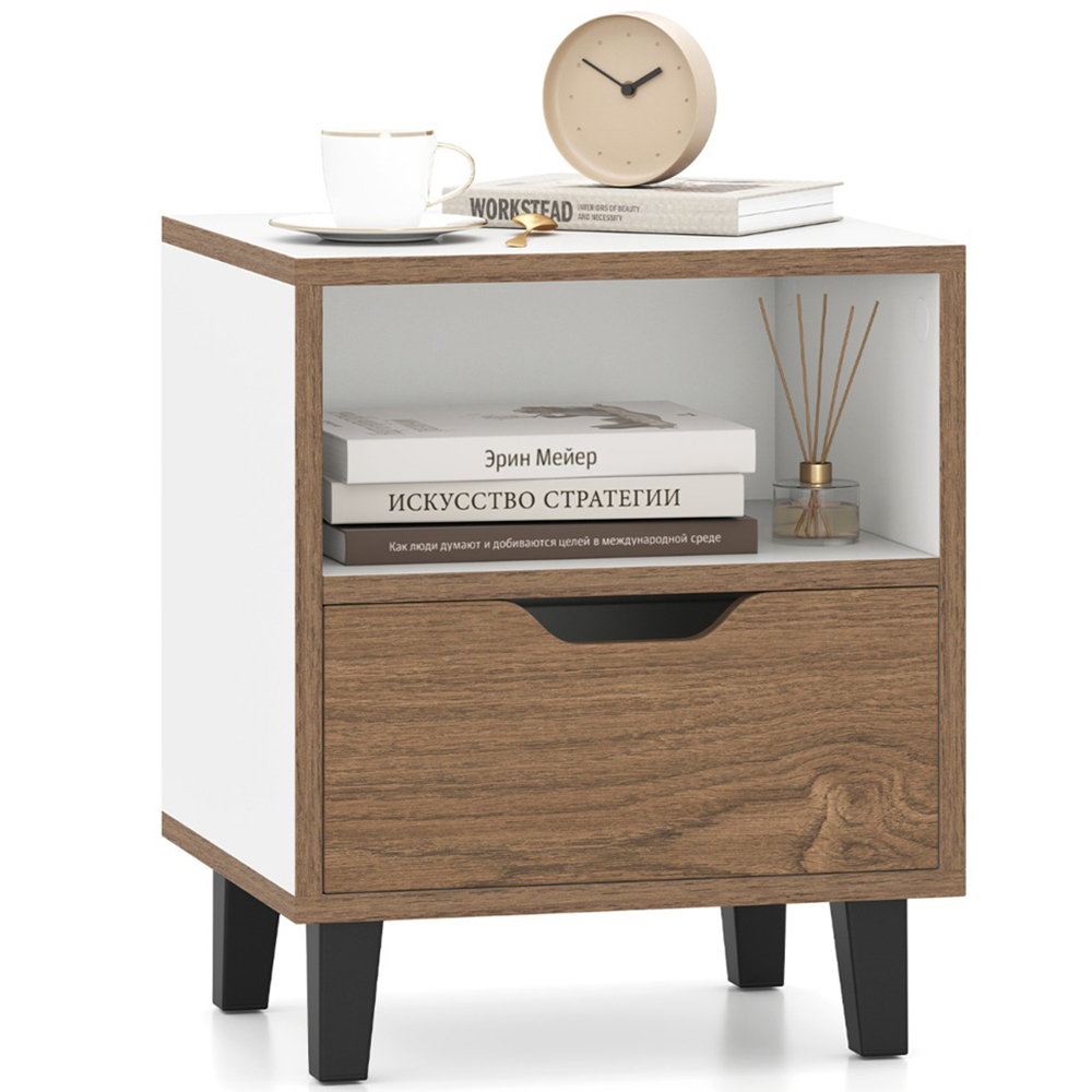 Costway Mid Century White Bedside Table Image 3