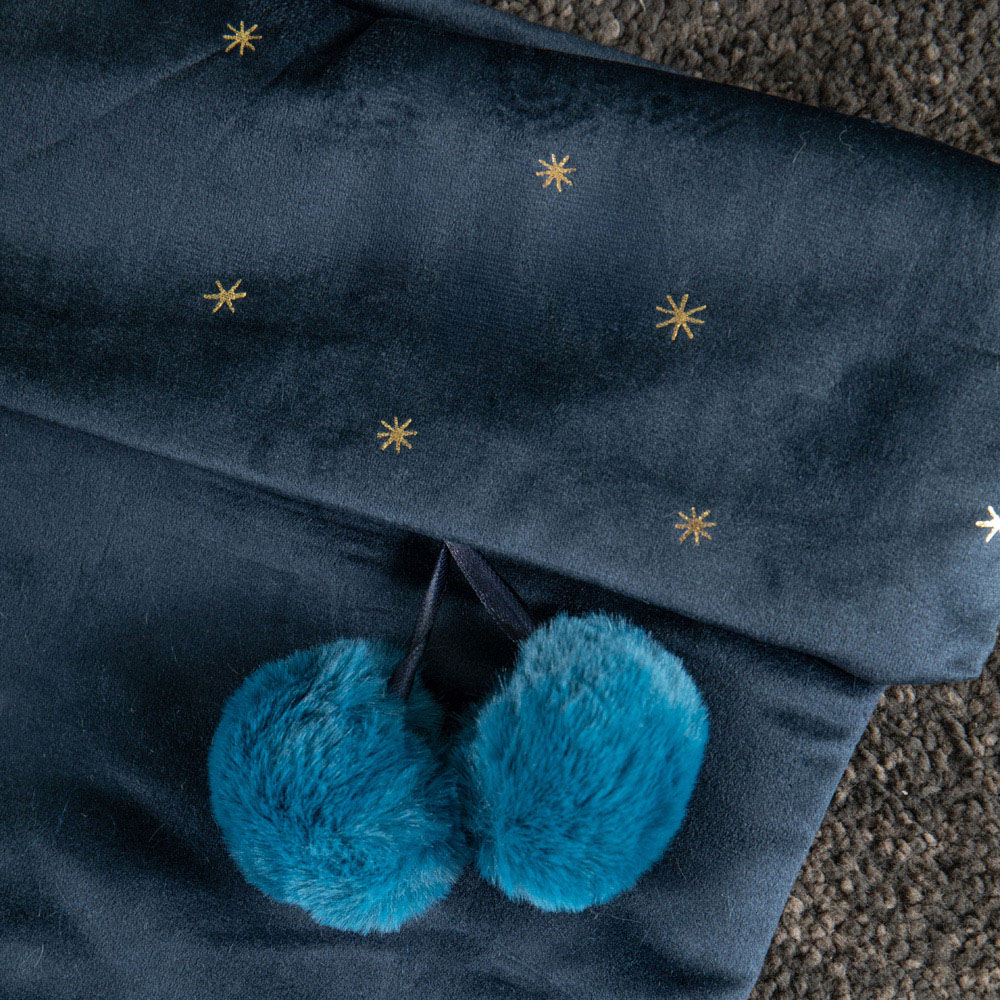 Samuel Alexander Dark Blue Velour Star Print Christmas Stocking with Pom Poms 70cm Image 5
