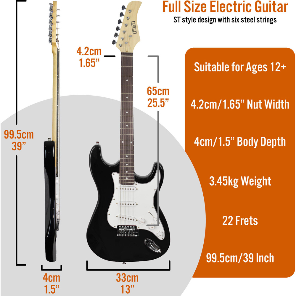 3rd Avenue Black Full Size Electric Guitar Set Image 6