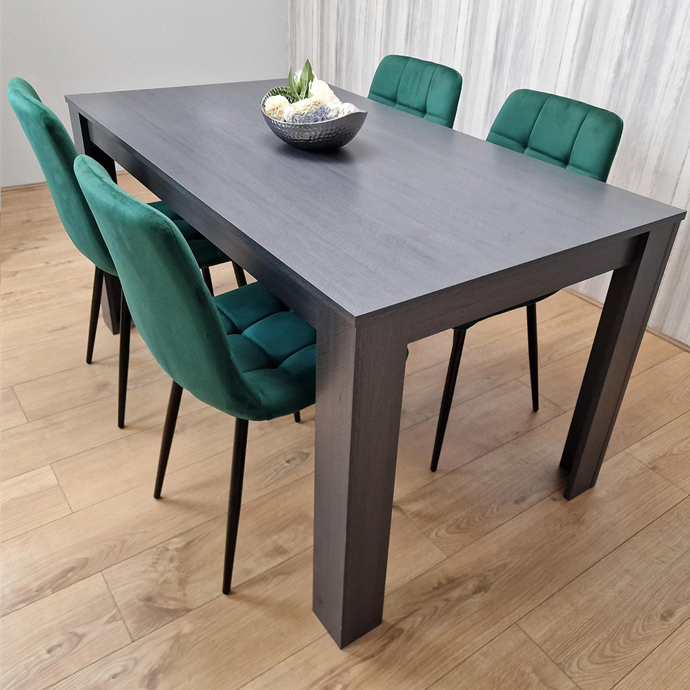 Kosy Koala 4 Seater Velvet Arrow Design Dining Set Dark Grey and Green Image 2