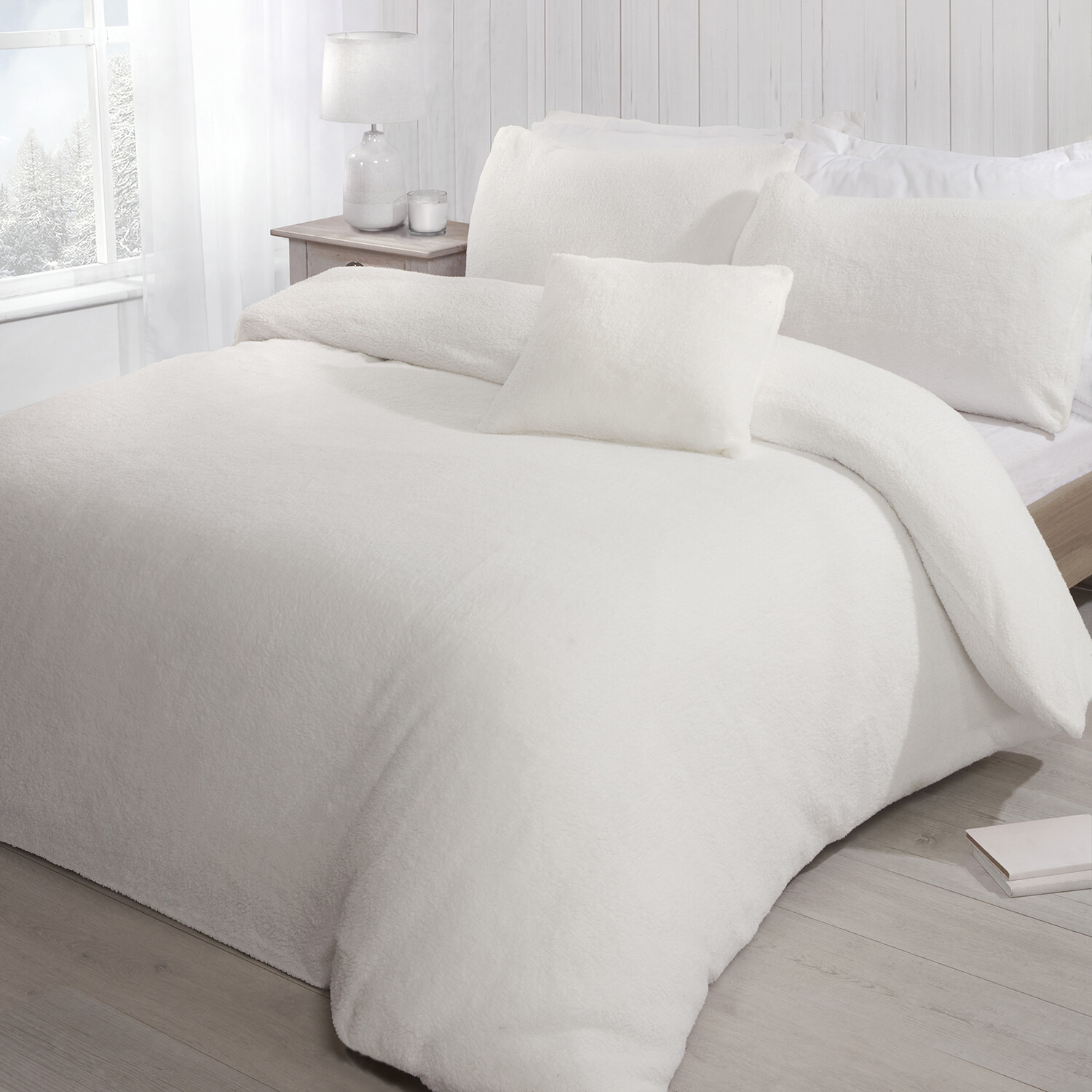 Teddy Fleece Duvet and Pillow Case Set  - Ivory / King Image 2