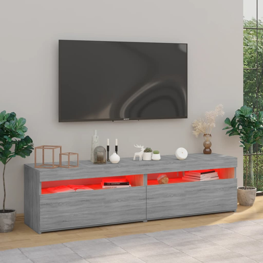 vidaXL 2 Door 2 Shelf Grey Sonoma TV Cabinet with RGB LED Lights 2 Pack Image 7
