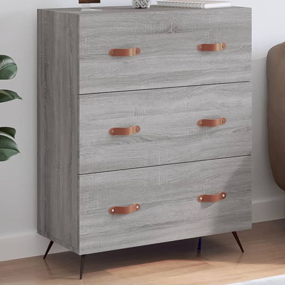 vidaXL 3 Drawer Grey Sonoma Wooden Chest of Drawers Image 1