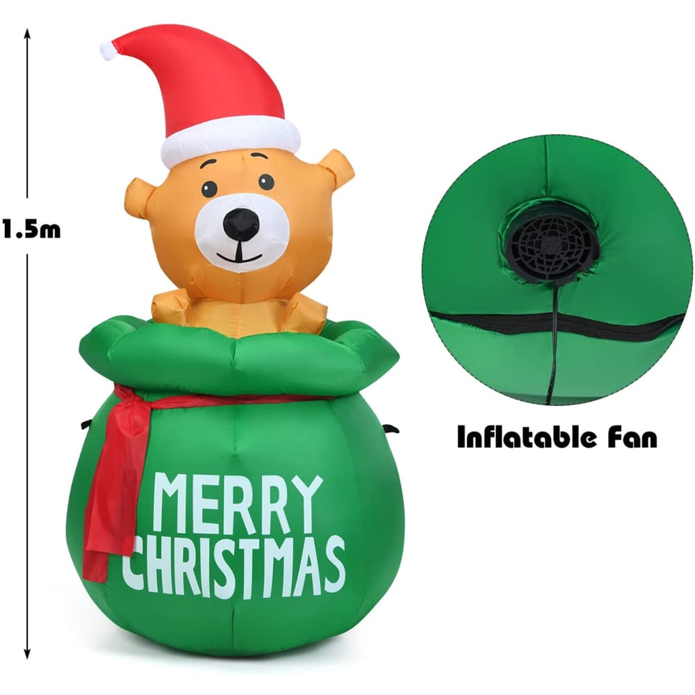 Costway Cute Bear with Santa Hat LED Inflatable Outdoor Christmas Decoration 4.9ft Image 9