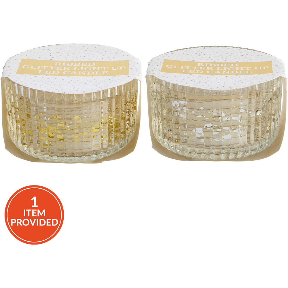 Ribbed Glitter Light-Up LED Candle Image 1