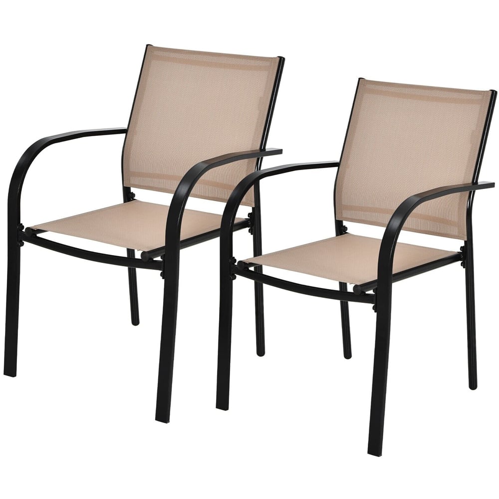 Costway Set of 2 Brown Garden Dining Chair Image 2