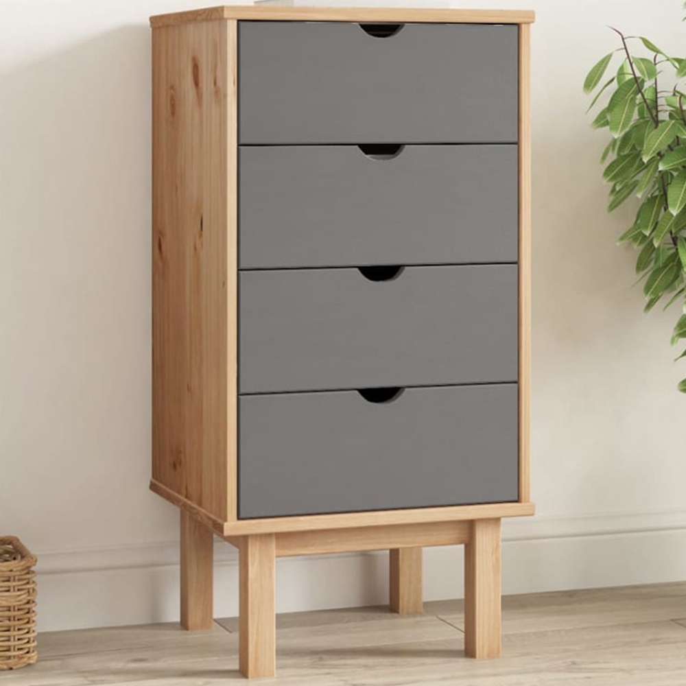 vidaXL 4 Drawer Grey Solid Pine Wood Drawer Cabinet Image 1