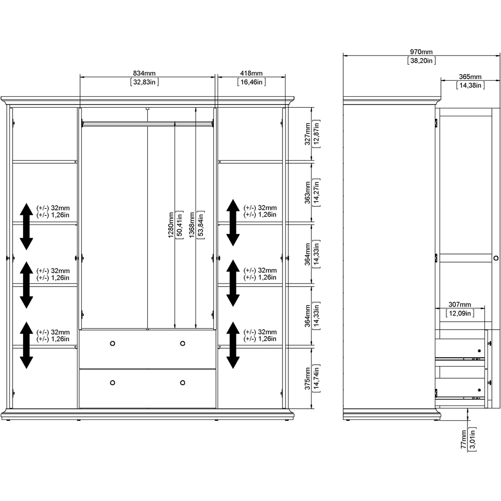 Florence Paris 4 Door 2 Drawer White Wardrobe Image 8