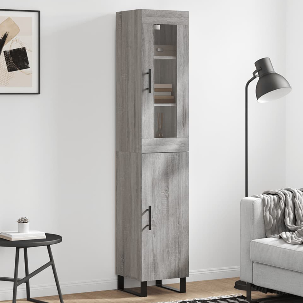 vidaXL 2 Glass and Wood Door Grey Sonoma Highboard Image 1