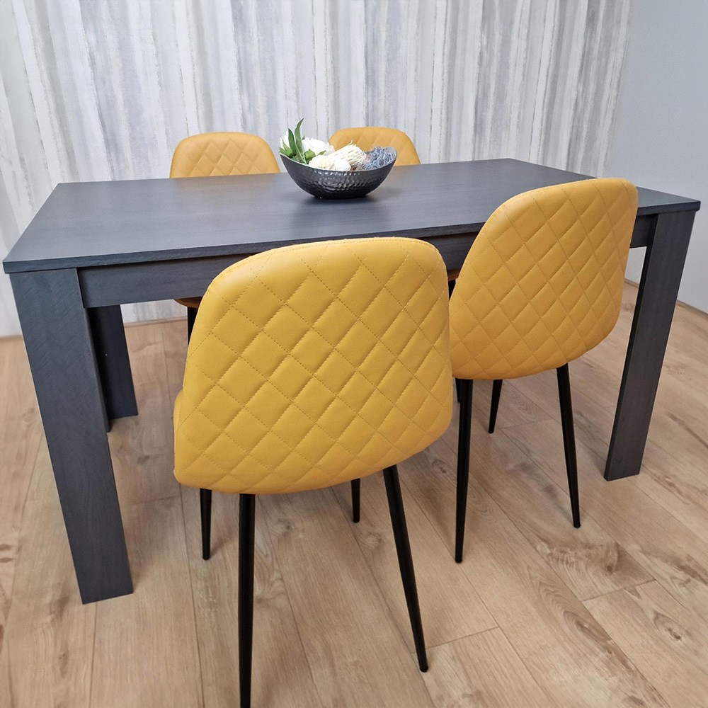 Kosy Koala 4 Seater Faux Leather Gem Pattern Dining Set Dark Grey and Mustard Image 1