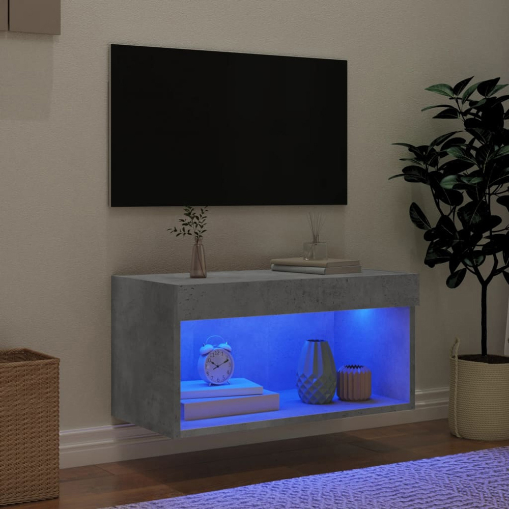 vidaXL Single Shelf Concrete Grey Wall Mounted TV Cabinet with LED Lights Image 8