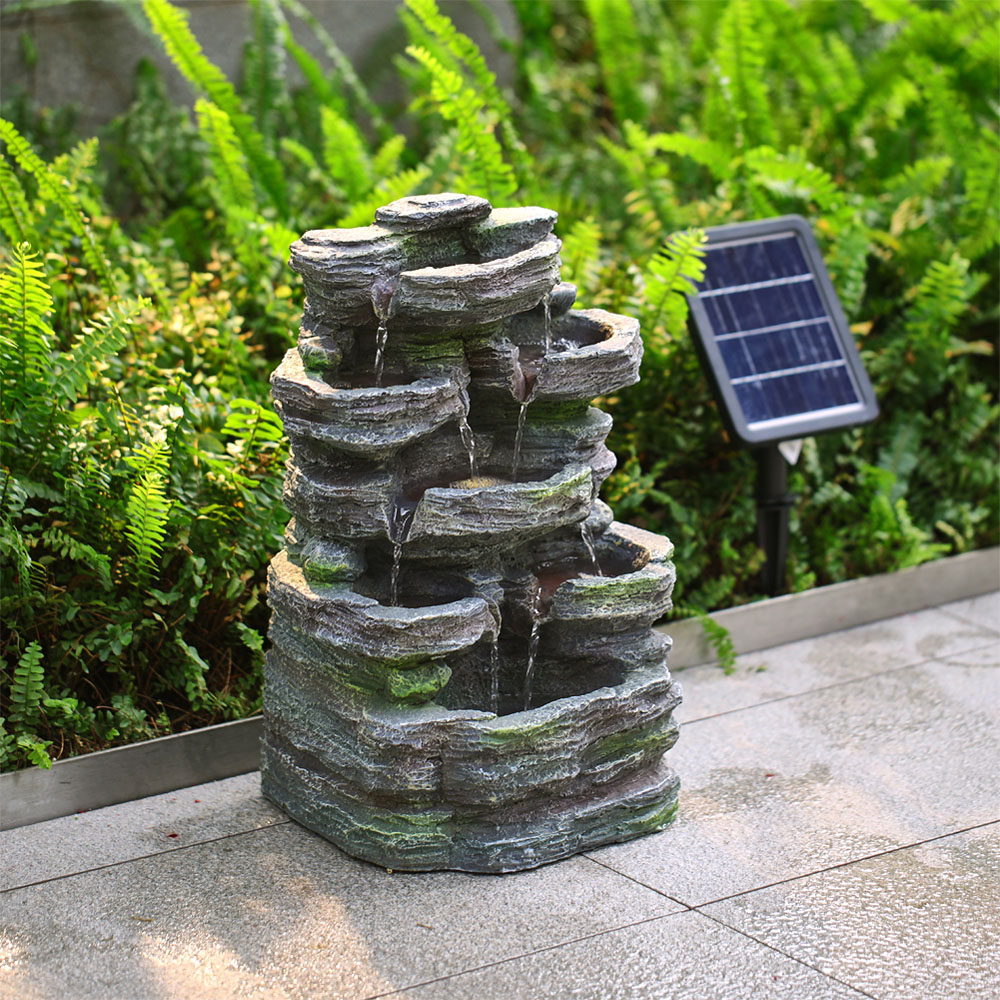 Living and Home Cascading Rock Solar Powered Water Feature with Light Image 2