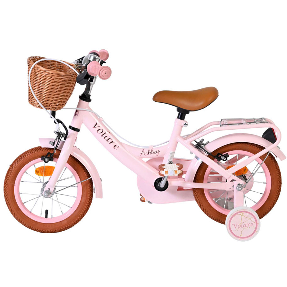 Volare Ashley Kids 12 inch Pink Pastel Bike with Stabilisers Rack and Basket Image 6
