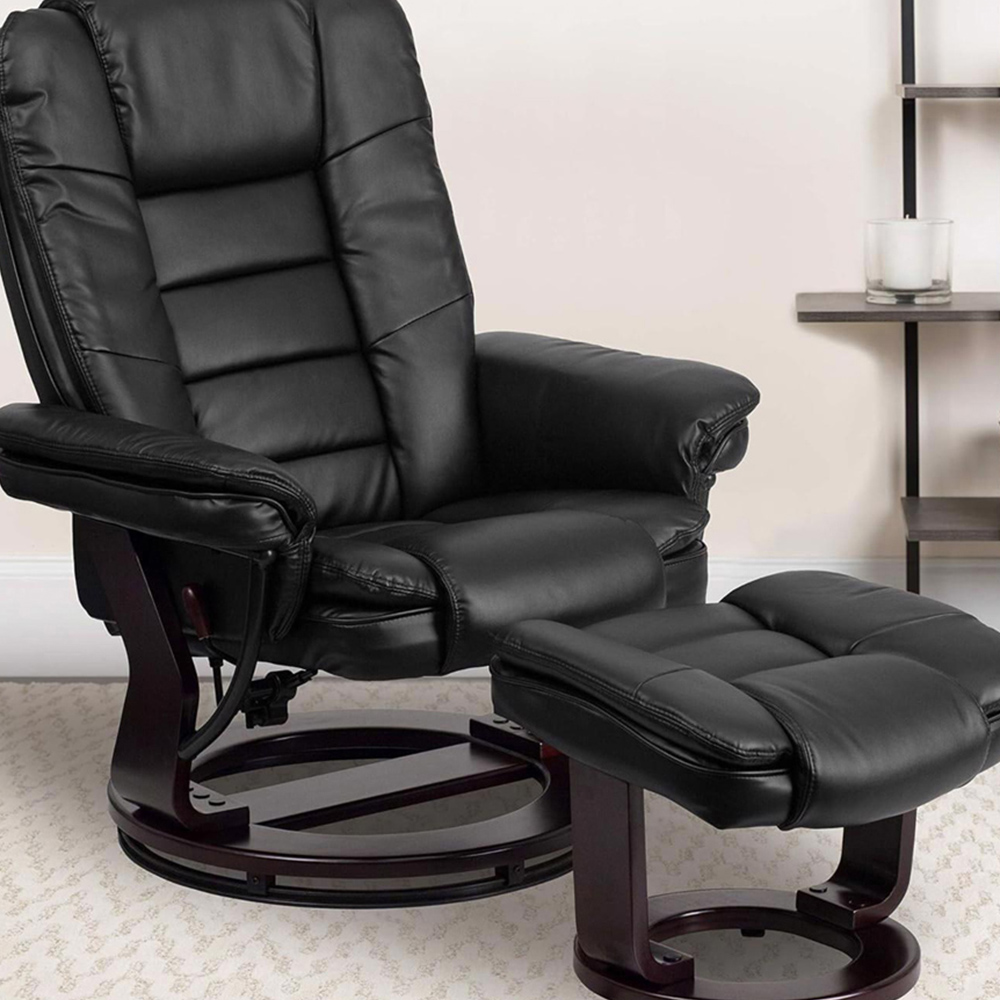 FWStyle Black Faux Leather Swivel Armchair with Footstool Image 3