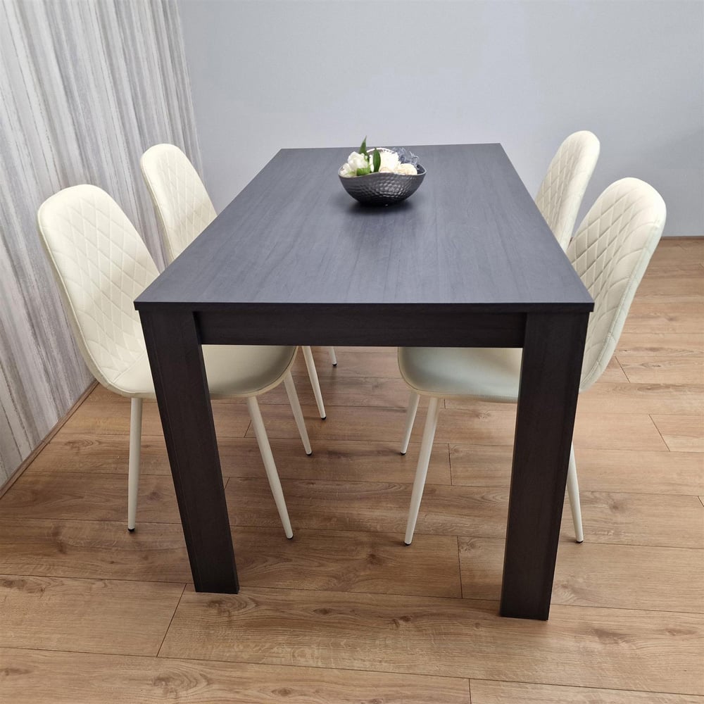 Portland Leather and Wood 4 Seater Dining Set Cream and Dark Grey Image 3