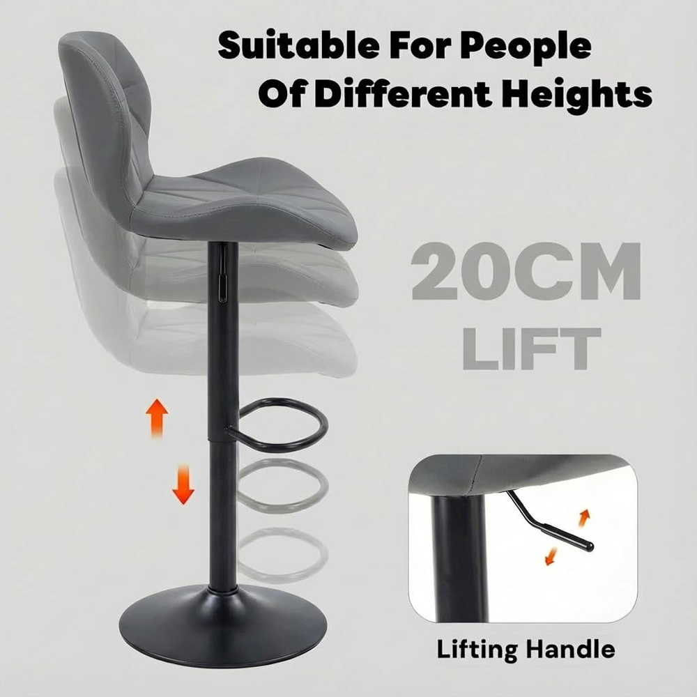 Alivio Dark Grey Faux Leather Height Adjustable Swivel Bar Stool Set of 2 Image 5