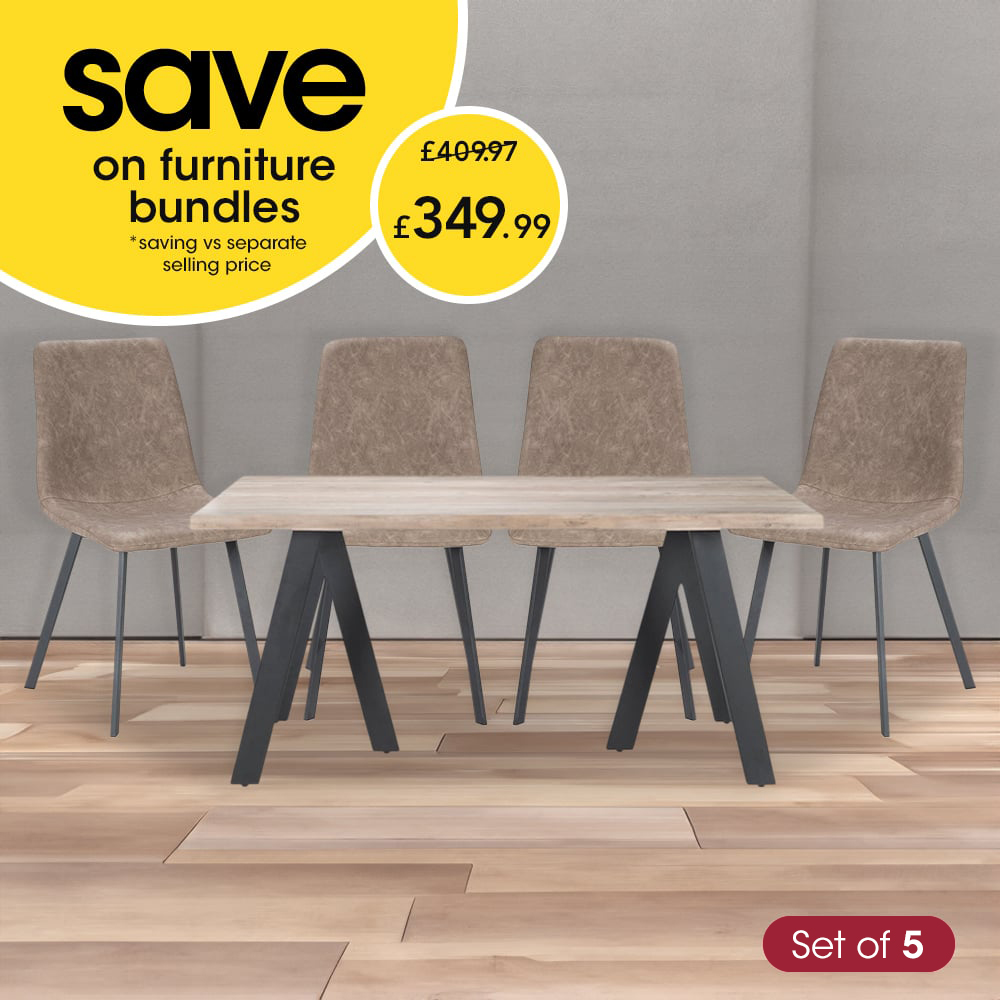 Ezra Dining Table & 4 Brown Chairs Set Image 1