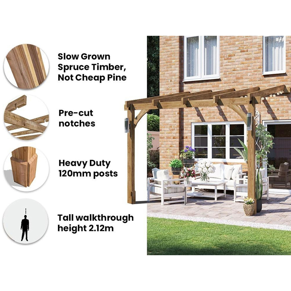 Dunster House Leviathan 3 x 3m Brown Plant Frame Wall Mounted Lean To Pergola Image 6
