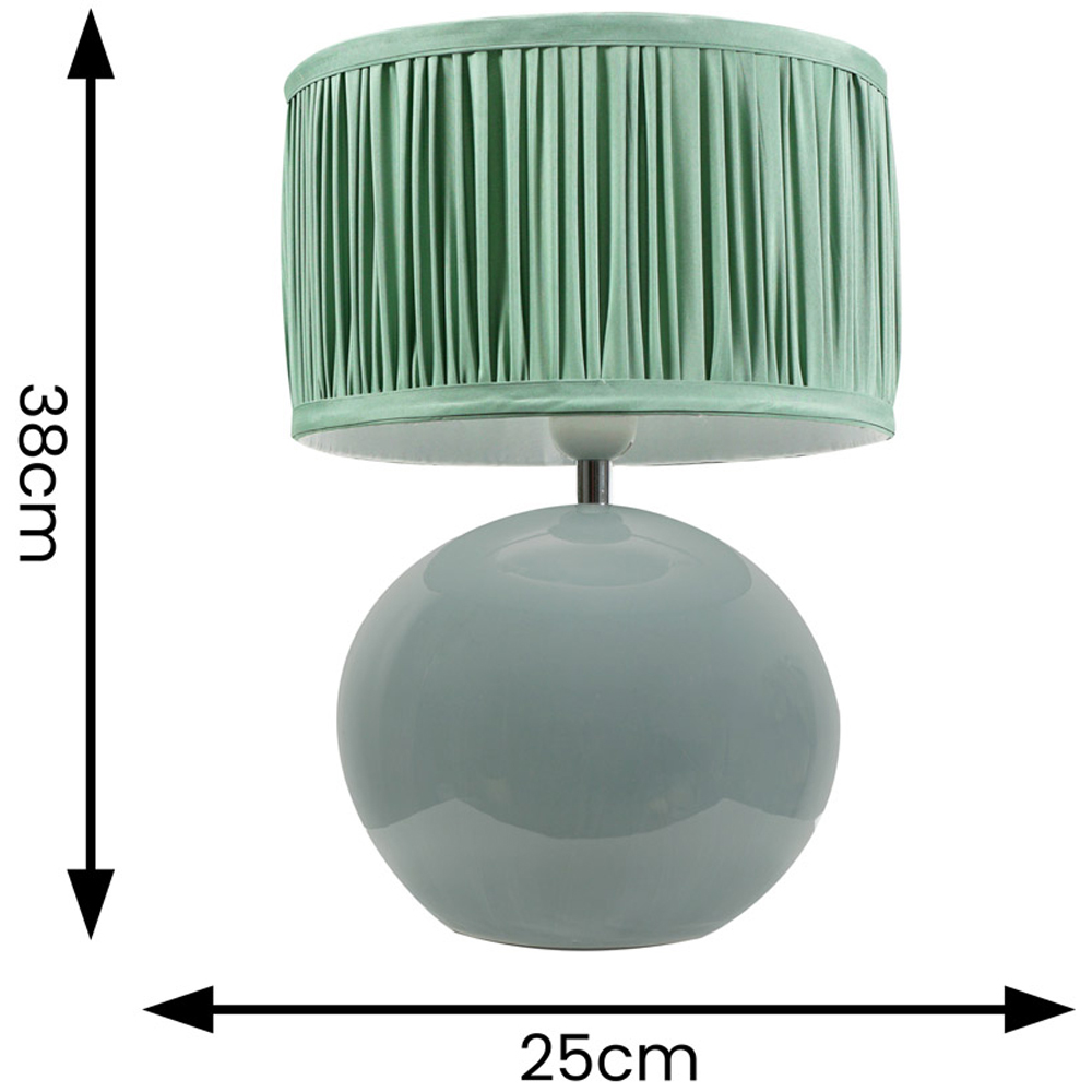 ValueLights Bosco Ruched Pleated Green Drum Shade Eucalyptus Ceramic LED Table Lamp Image 4