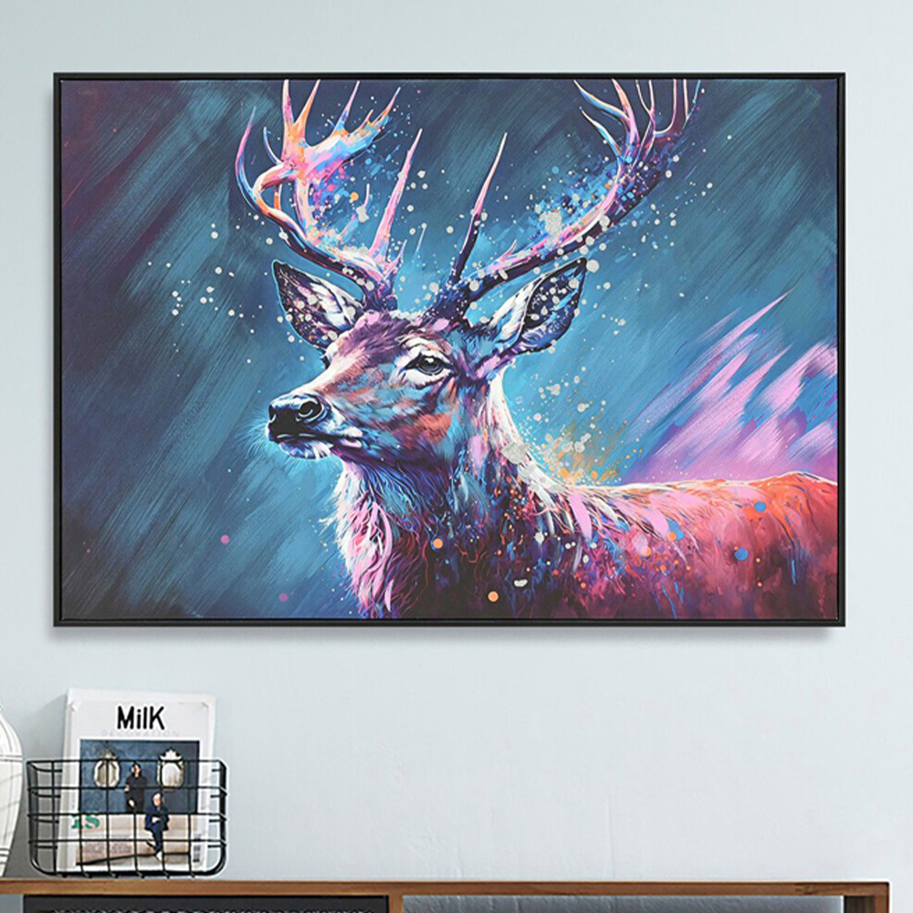 Hand Painted Midnight Stag Framed Canvas - Blue Image 6