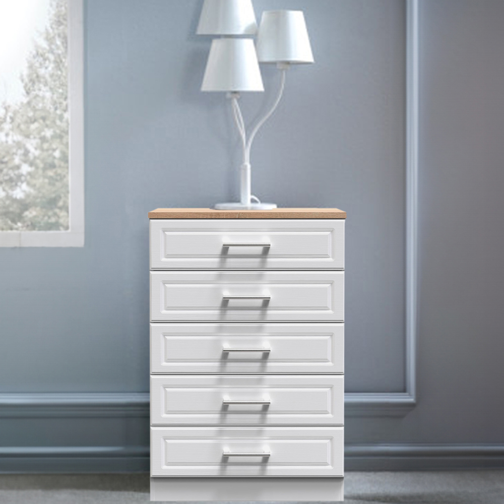 Crowndale Kent Ready Assembled 5 Drawer White Ash and Modern Oak Chest of Drawers Image 7