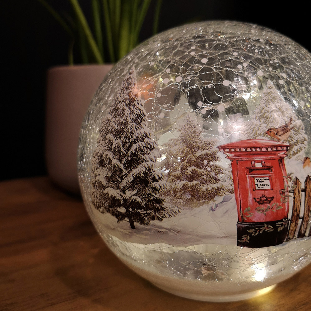 Samuel Alexander Winter Scene Crackle Effect Glass Ball LED Christmas Decoration Image 3