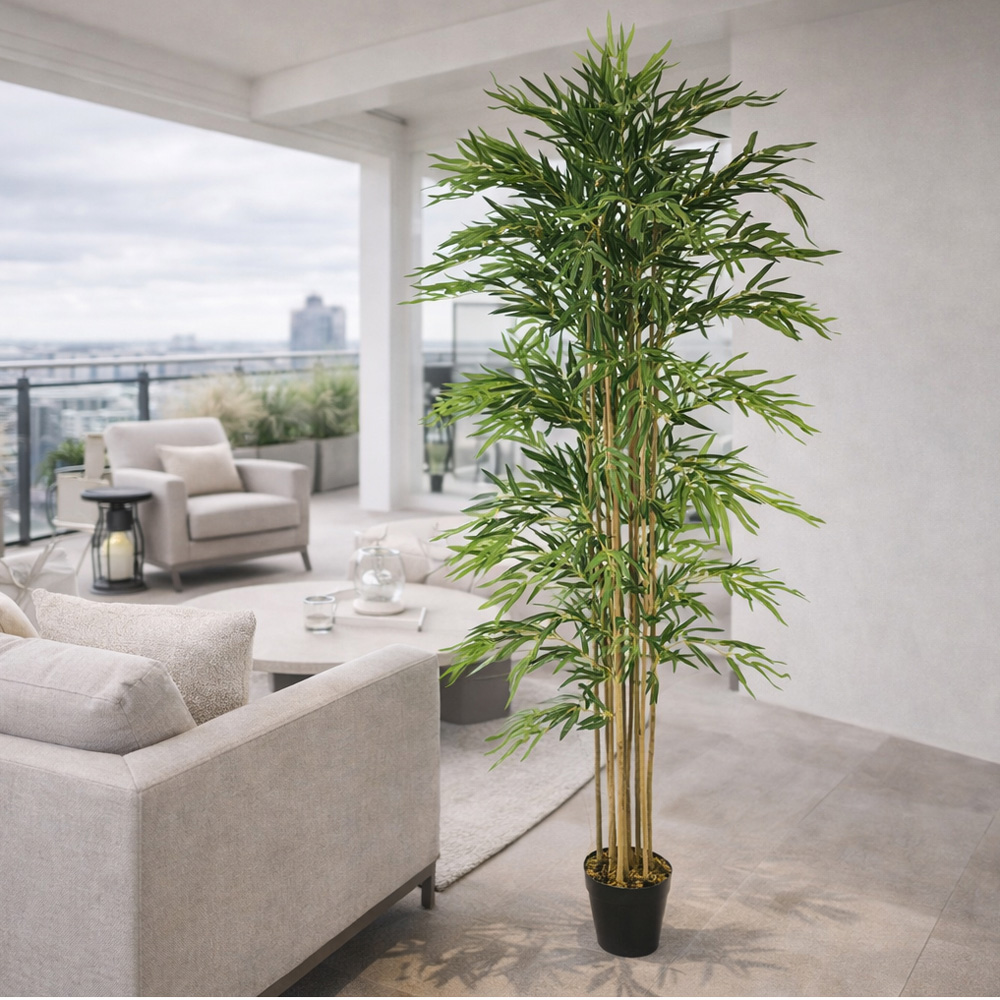 Leaf Natural Green Bamboo Artificial Tree in Pot 6ft Image 2