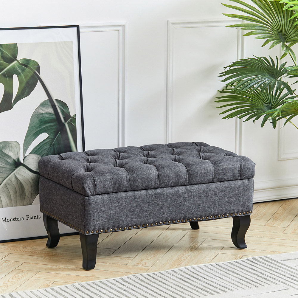 Living and Home Grey Nailhead Trim Ottoman Bench Image 8