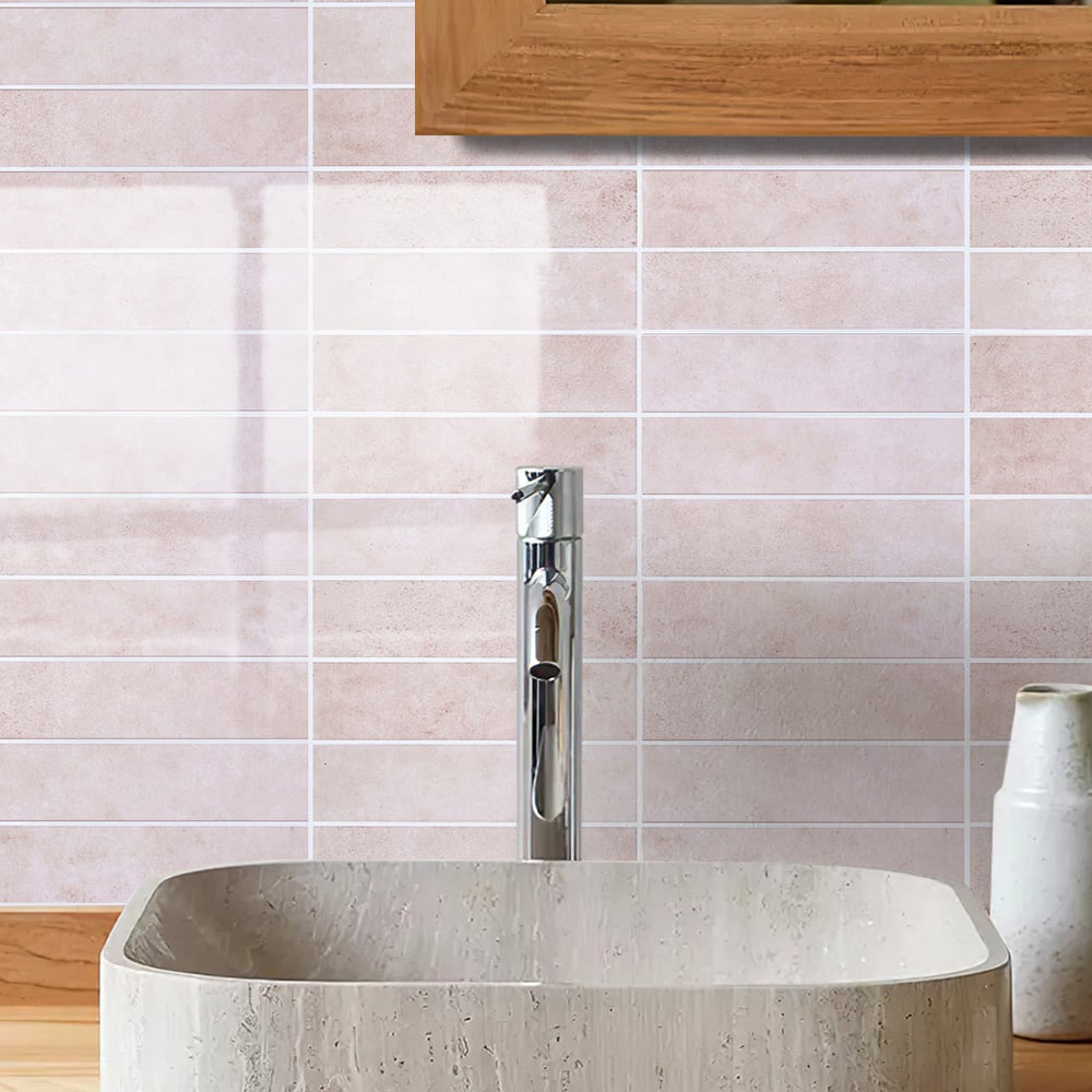 Living and Home Grid Effect Light Pink Peel and Stick Wall Tile Sticker 10 Pack Image 1