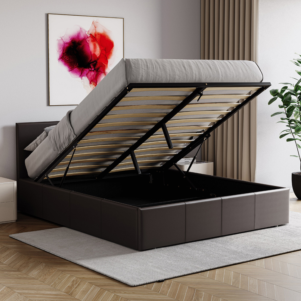 Vida Designs Lisbon King Size Brown Faux Leather Ottoman Bed Image 4