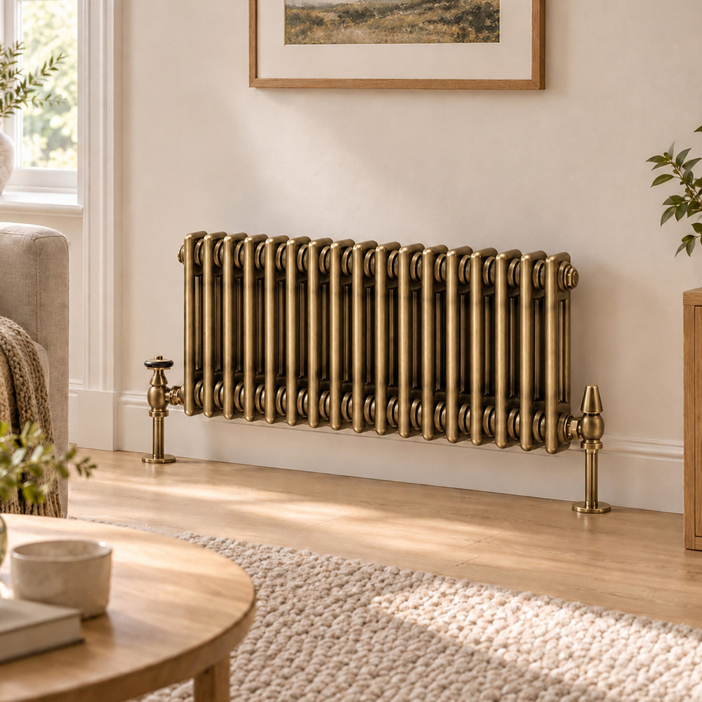 Go Bathrooms Clarence Antique Brass 2 Column 17 Section Radiator 300 x 785mm Image 2