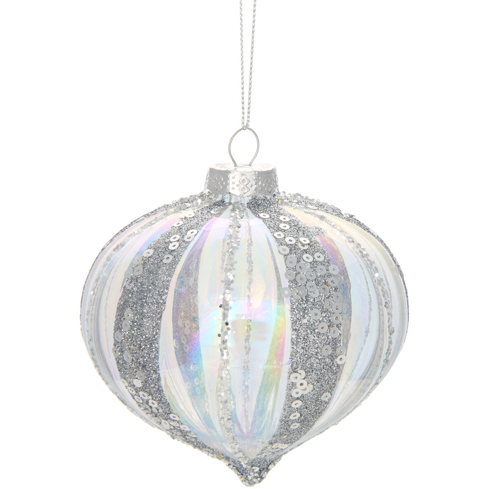 Glitter Striped Bauble with Lustre Image 1