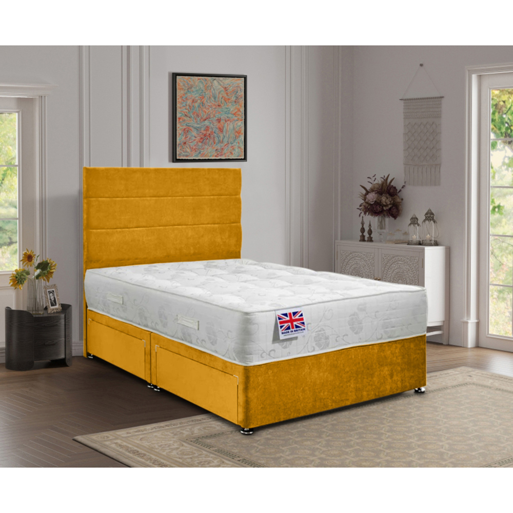 Eleganza Home Repose Single Mustard Plush Velvet 2 Drawer Divan Bed with Lined Headboard Image 2