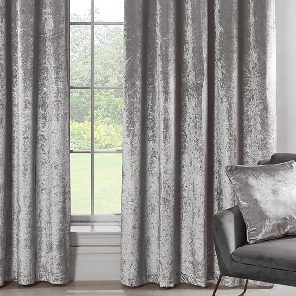Divante Silver Crushed Velvet Eyelet Curtains 229cm Image 6