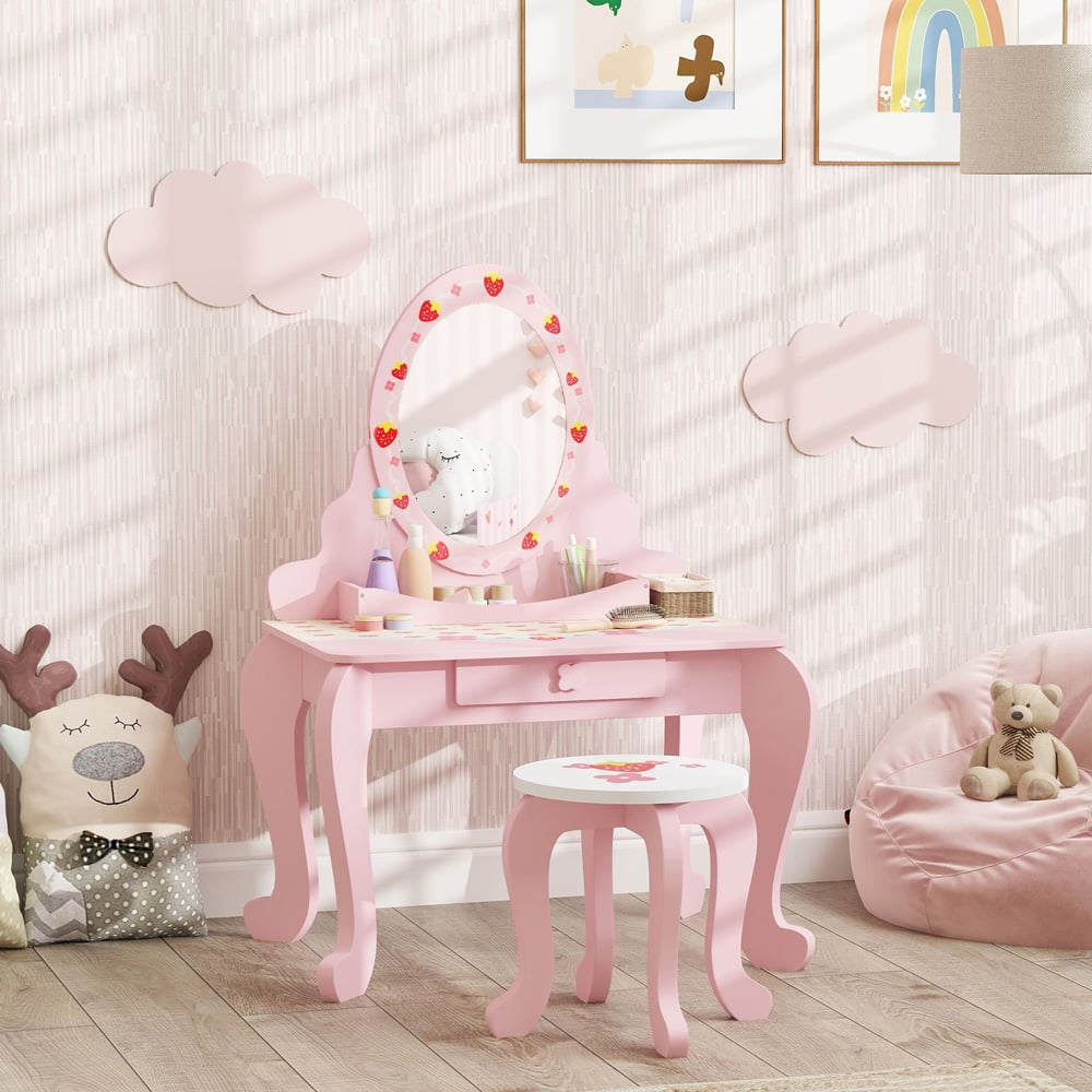 AIYAPLAY 2 Piece Pink Kids Dressing Table and Stool Set Image 5
