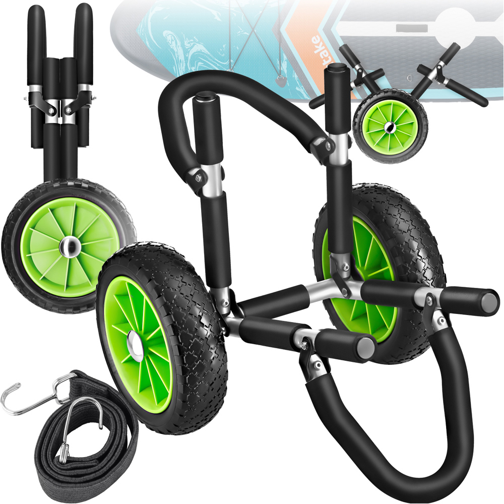 tectake Single Surfboard and SUP Trolley with Wave Wheel and Bungee Cords Image 3