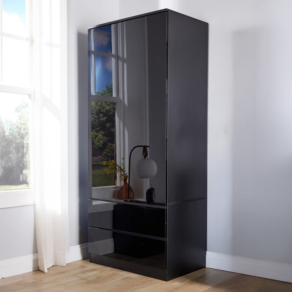 Home Source 2 Door 2 Drawer Black Modern Wardrobe Image 1