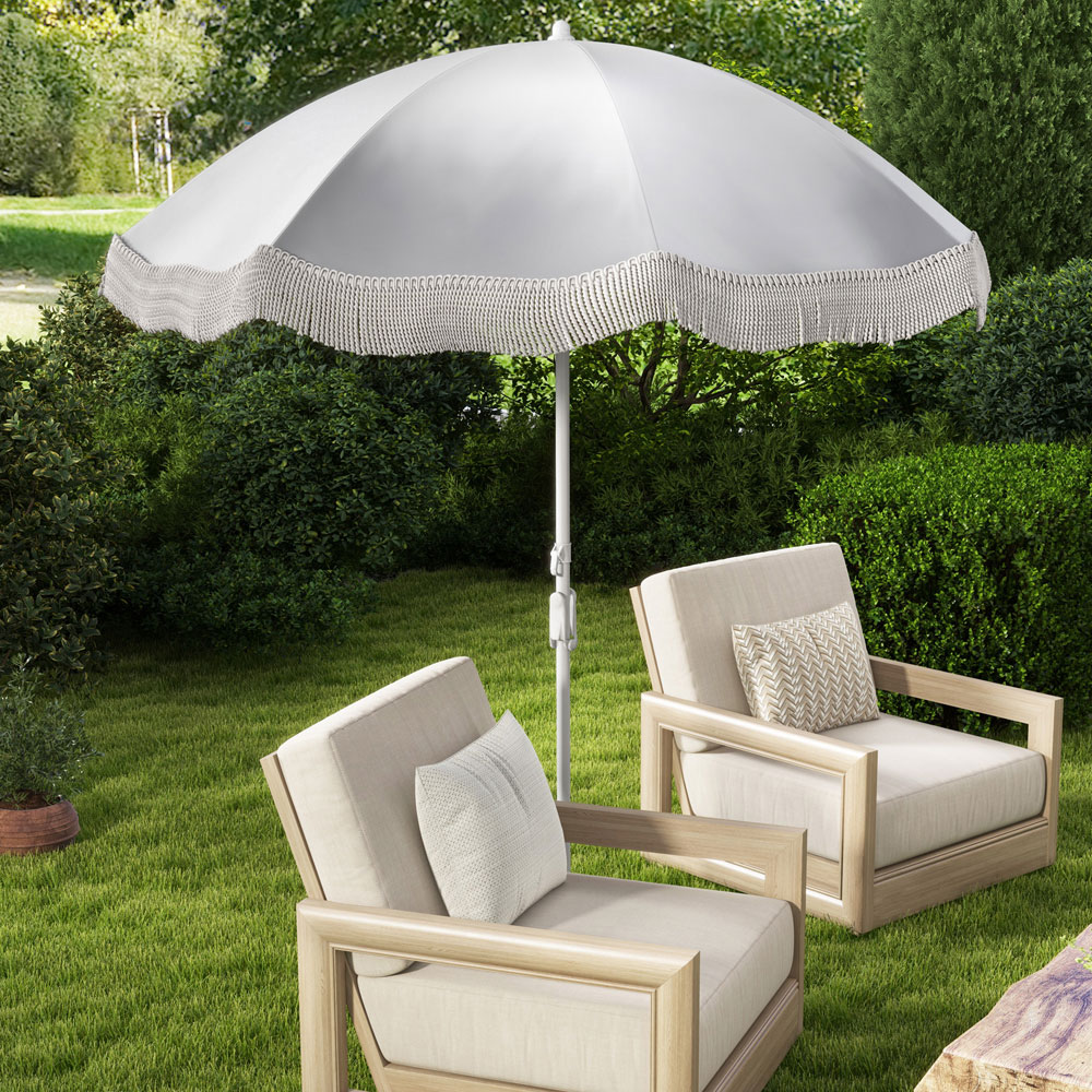 Costway White Fringe Outdoor Umbrella with Carrying Bag 1.8m Image 2