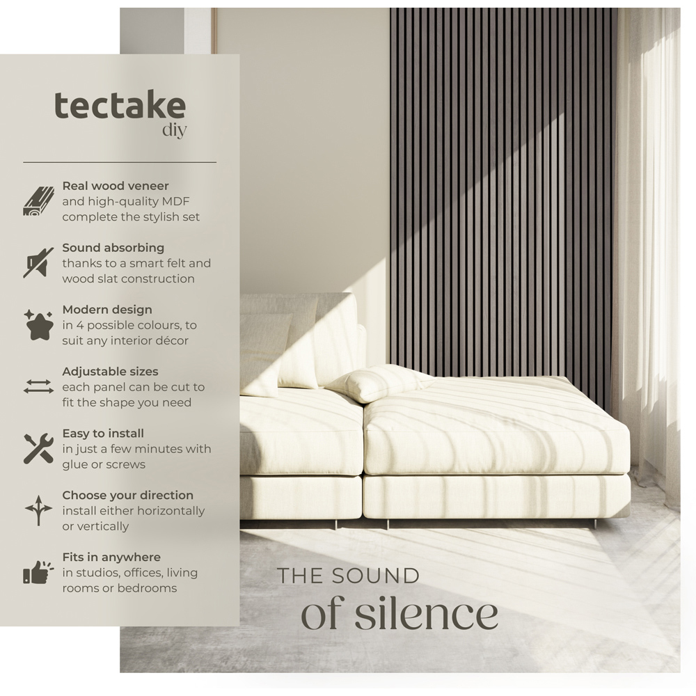 tectake Light Grey Oak Wood Effect Acoustic Wall Panel 4 Pack Image 7
