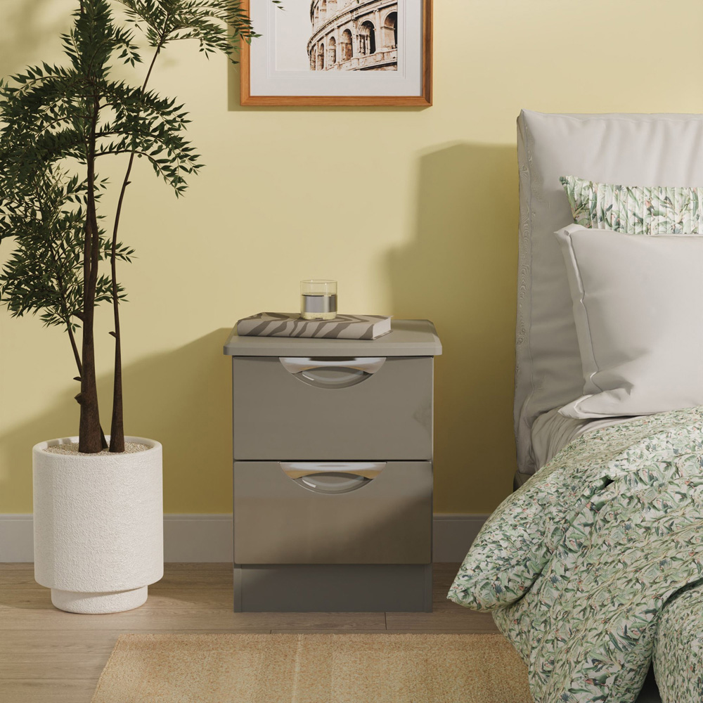 Crowndale Camden 2 Drawer Grey Gloss and Dusk Grey Compact Bedside Cabinet Ready Assembled Image 7