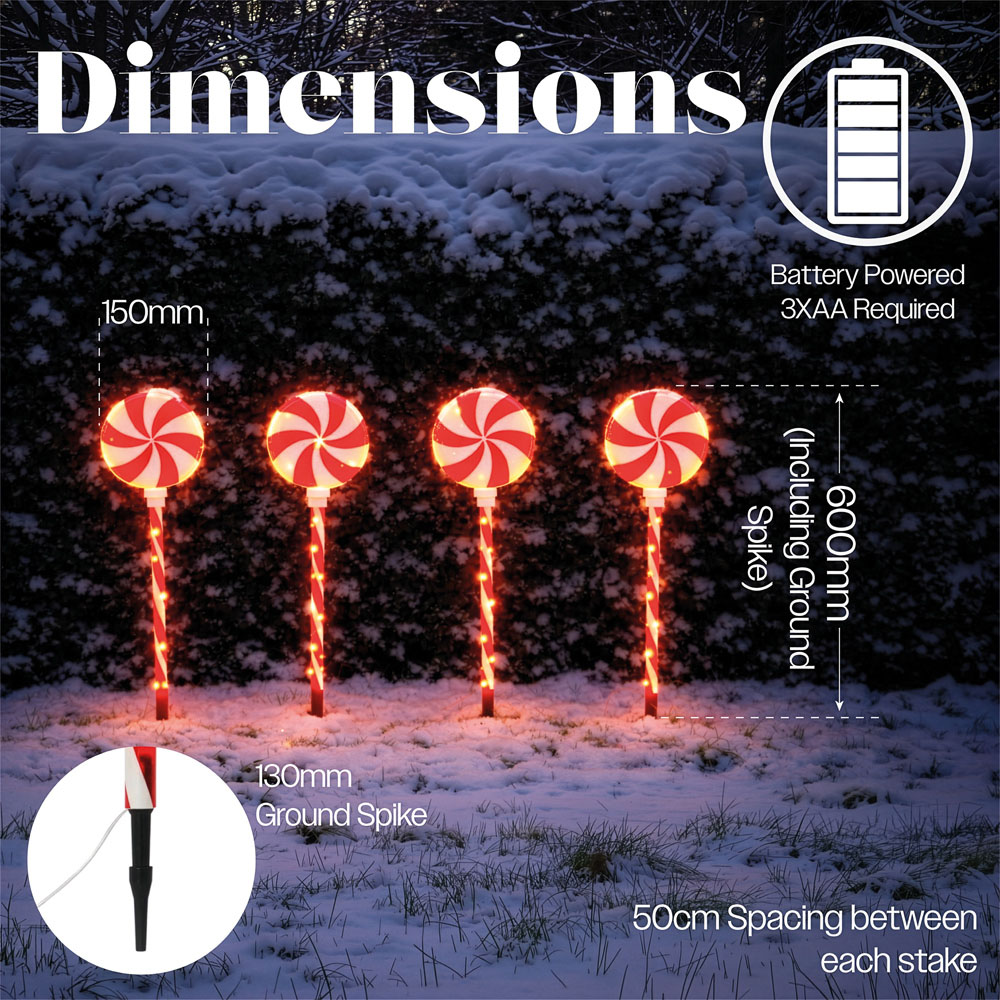 Xmas Haus 16 Warm White LED Round Christmas Candy Cane Stake Light 4 Pack Image 6