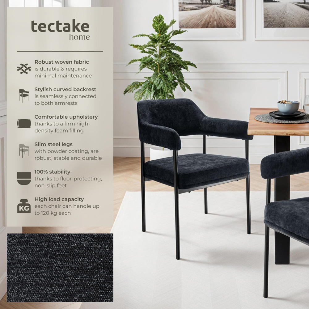 tectake Doe Set of 4 Black Woven Fabric Armchair Image 6