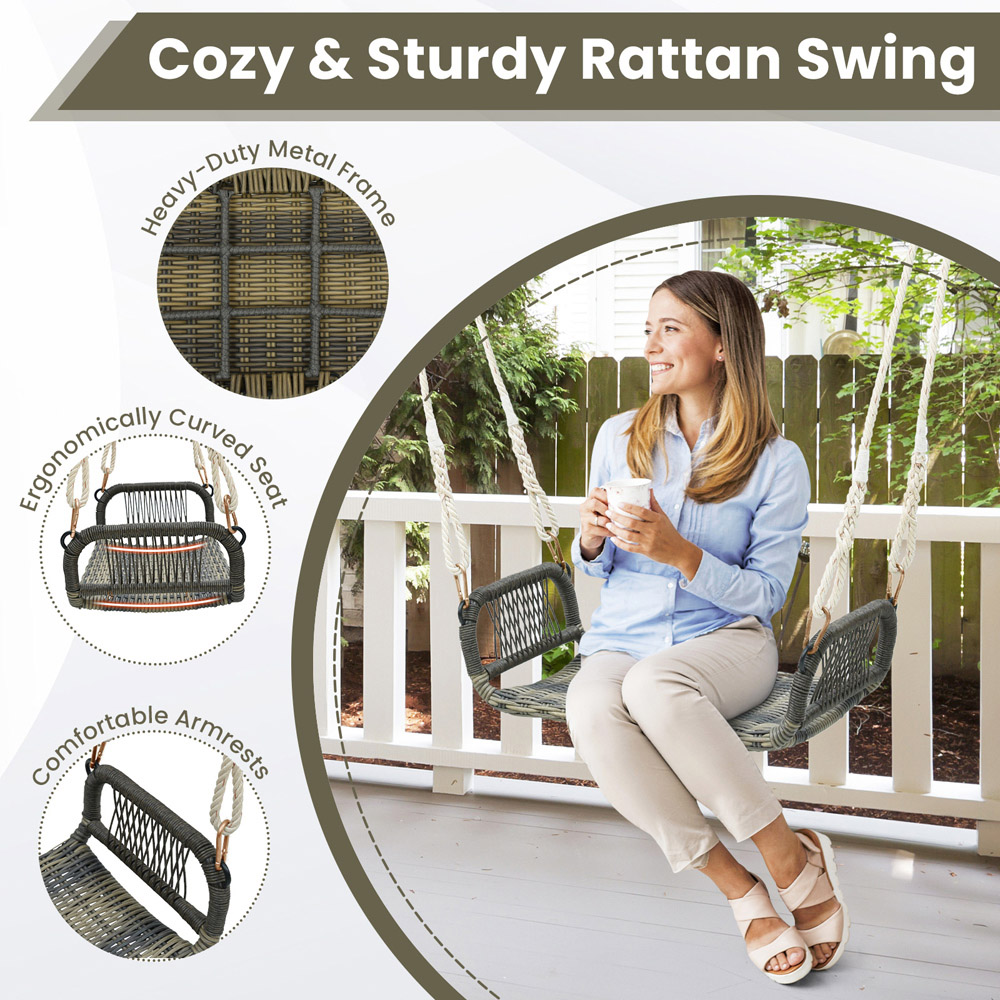 Costway Rattan Backless Garden Swing Bench Image 8
